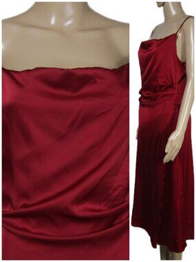 VTG 90s Y2K Nicole Miller Red Draped Satin Party Event Vamp Goth Midi Dress S